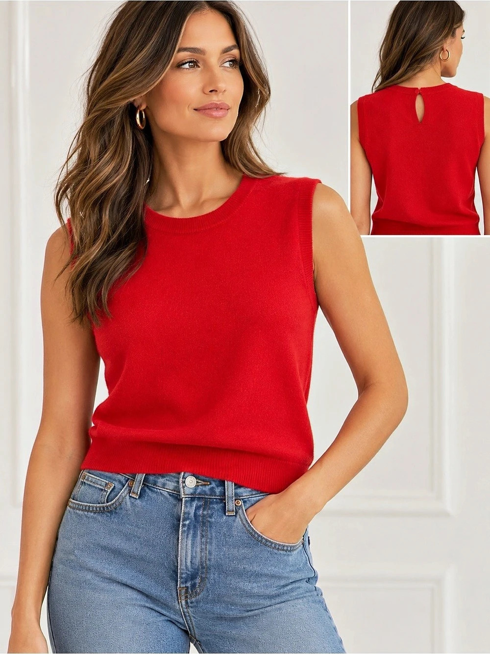 J.Crew Red Sleeveless Cashmere Feel Sweater Top Size Small